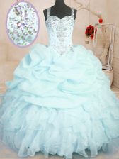  Light Blue Sleeveless Beading and Ruffles and Pick Ups Floor Length Sweet 16 Dress