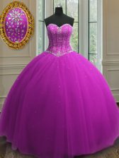 Glorious Sweetheart Sleeveless Quinceanera Gown Floor Length Beading and Sequins Purple Tulle
