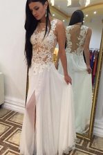Enchanting White Sleeveless Beading and Lace Floor Length Dress for Prom