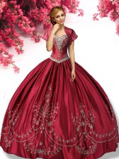  Wine Red Lace Up 15th Birthday Dress Embroidery Sleeveless Floor Length