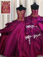 Dramatic Pick Ups Fuchsia Sleeveless Taffeta Lace Up Sweet 16 Quinceanera Dress for Military Ball and Sweet 16 and Quinceanera