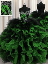 Enchanting Multi-color Lace Up Ball Gown Prom Dress Beading and Ruffles Sleeveless Floor Length