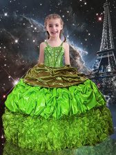 Custom Designed Beading and Ruffles and Pick Ups Little Girl Pageant Gowns Lace Up Sleeveless Floor Length