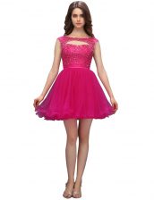 Charming A-line Prom Evening Gown Fuchsia Bateau Organza Sleeveless Mini Length Zipper