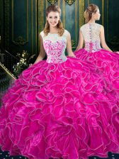 Scoop Sleeveless Zipper Quinceanera Gown Fuchsia Organza