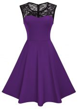  Scoop Knee Length A-line Sleeveless Purple Prom Gown Zipper