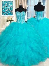  Sleeveless Beading and Ruffles Lace Up Ball Gown Prom Dress