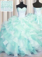  Two Tone Visible Boning Multi-color Sleeveless Organza Lace Up Quinceanera Dresses for Military Ball and Sweet 16 and Quinceanera