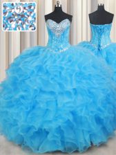 Exceptional Baby Blue Sweetheart Neckline Beading and Ruffled Layers Sweet 16 Dresses Sleeveless Lace Up