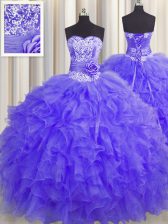Cute Handcrafted Flower Floor Length Ball Gowns Sleeveless Lavender Sweet 16 Dress Lace Up
