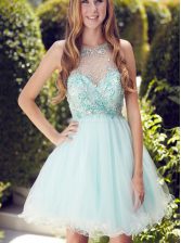 Wonderful Scoop Sleeveless Organza Prom Dress Beading and Ruching Zipper