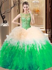 Elegant Multi-color Ball Gowns Scoop Sleeveless Tulle Floor Length Lace Up Beading Quinceanera Gown