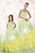 Customized Sleeveless Embroidery and Ruffled Layers Lace Up Ball Gown Prom Dress