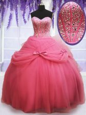 Free and Easy Ball Gowns Quinceanera Dress Watermelon Red Sweetheart Tulle Sleeveless Floor Length Lace Up