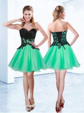  Turquoise A-line Sweetheart Sleeveless Organza Mini Length Lace Up Appliques Prom Dress