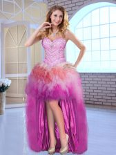 Great Multi-color Tulle Lace Up Sweetheart Sleeveless High Low Dress for Prom Beading