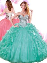 Nice Floor Length Ball Gowns Sleeveless Turquoise Sweet 16 Quinceanera Dress Lace Up