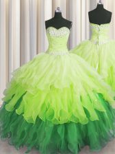 Sweet Floor Length Lace Up Sweet 16 Quinceanera Dress Multi-color for Military Ball and Sweet 16 and Quinceanera with Beading and Ruffles and Ruffled Layers and Sequins