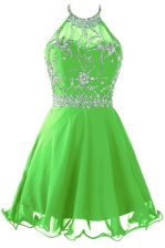  Organza Scoop Sleeveless Zipper Beading and Belt Prom Dresses in 