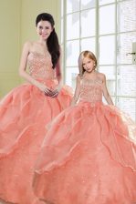 Watermelon Red 15 Quinceanera Dress Military Ball and Sweet 16 and Quinceanera with Beading and Sequins Sweetheart Sleeveless Lace Up