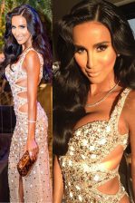 Chic Scoop Peach Backless Evening Dress Beading and Sequins Sleeveless Floor Length