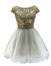 Discount White Cap Sleeves Mini Length Sequins Zipper Prom Gown
