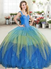 Admirable Straps Ruffled Floor Length Ball Gowns Sleeveless Multi-color Ball Gown Prom Dress Zipper