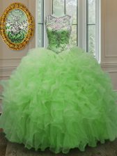  Scoop Sleeveless Organza Lace Up Sweet 16 Dress for Military Ball and Sweet 16 and Quinceanera