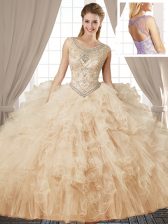  Scoop Sleeveless Lace Up Sweet 16 Dress Champagne Tulle
