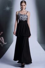 Colorful Spaghetti Straps Sleeveless Chiffon Prom Dresses Embroidery and Sequins and Hand Made Flower Side Zipper