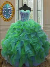 Excellent Sweetheart Sleeveless Quinceanera Gown Floor Length Beading and Ruffles Multi-color Organza