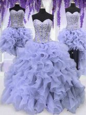 Vintage Four Piece Sleeveless Lace Up Floor Length Ruffles and Sequins Vestidos de Quinceanera