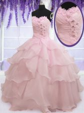 Fantastic Baby Pink Sleeveless Ruffled Layers Floor Length Sweet 16 Dresses