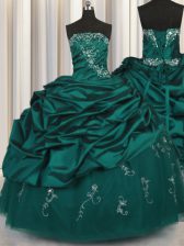  Peacock Green Sleeveless Beading and Appliques and Embroidery and Pick Ups Floor Length Quinceanera Dress