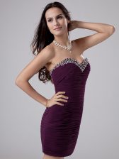  Sleeveless Beading and Ruching Zipper Prom Dress