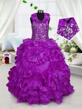 Customized Halter Top Sleeveless Beading Zipper Child Pageant Dress