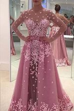 Dynamic With Train Zipper Prom Dresses Lilac for Prom with Appliques Sweep Train