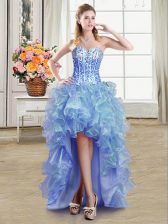 On Sale Blue Sweetheart Neckline Sequins Prom Dresses Sleeveless Lace Up