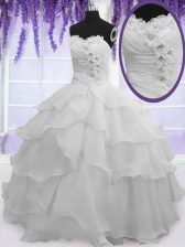 Beautiful Sleeveless Beading and Ruffled Layers Lace Up Sweet 16 Dress
