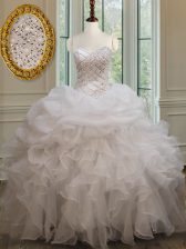 Most Popular White Sweetheart Lace Up Beading and Ruffles and Pick Ups Sweet 16 Dresses Sleeveless