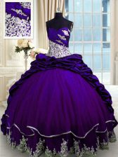 Discount Sleeveless Brush Train Beading and Appliques and Pick Ups Lace Up Vestidos de Quinceanera