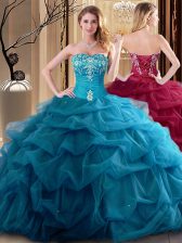 Hot Selling Floor Length Ball Gowns Sleeveless Teal 15th Birthday Dress Lace Up