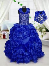  Halter Top Sleeveless Zipper Little Girls Pageant Gowns Royal Blue Taffeta