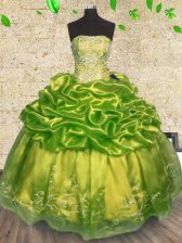  Olive Green Organza Lace Up Quinceanera Dresses Sleeveless Floor Length Beading and Embroidery