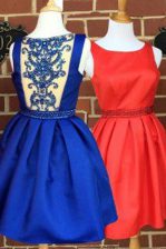 Affordable Royal Blue A-line Beading Homecoming Dress Side Zipper Satin Sleeveless Knee Length