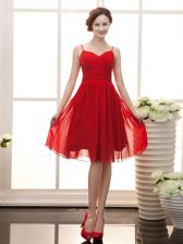 Great Sleeveless Zipper Knee Length Ruching Prom Dresses