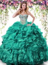 Edgy Turquoise Sweetheart Neckline Beading and Ruffles Vestidos de Quinceanera Sleeveless Lace Up