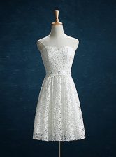  Lace Sleeveless Mini Length Beading Zipper Prom Evening Gown with White