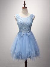 Classical Lavender Prom Dress Prom with Beading and Appliques Scoop Sleeveless Zipper
