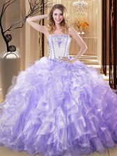 Edgy Lavender Sleeveless Organza Lace Up Sweet 16 Dresses for Military Ball and Sweet 16 and Quinceanera